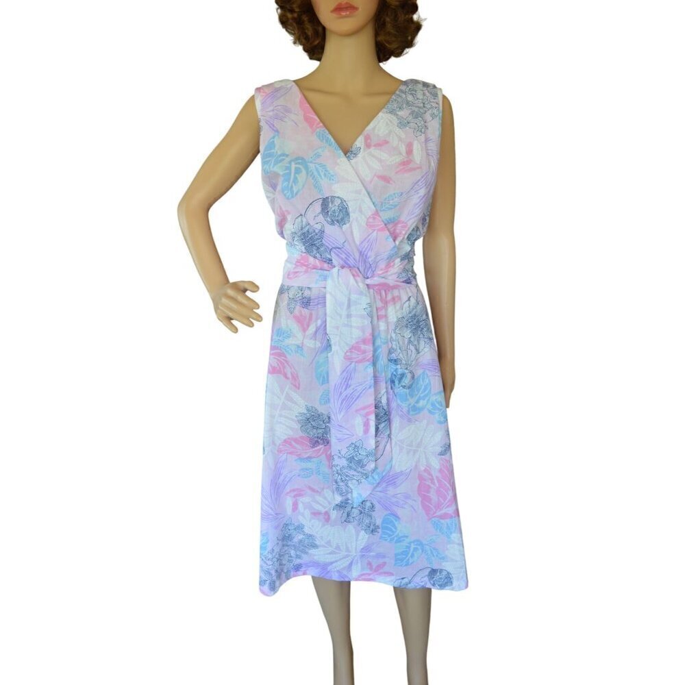 Vintage 80s California Looks Pastel Floral Sleeveless Summer Dress Womens Size M